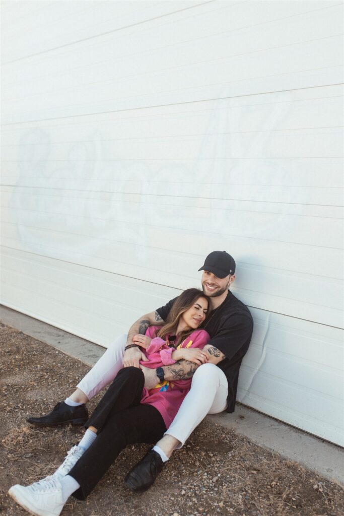 bright and playful photoshoot with couples posing downtown - saskatoon photos
