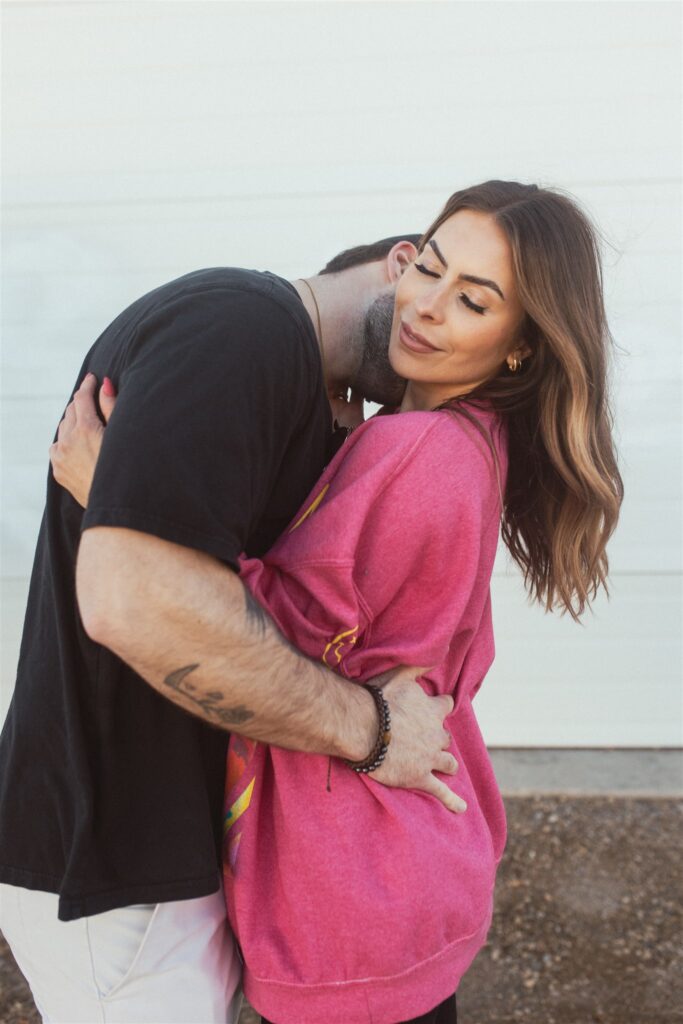 bright and playful photoshoot with couples posing downtown - saskatoon photos
