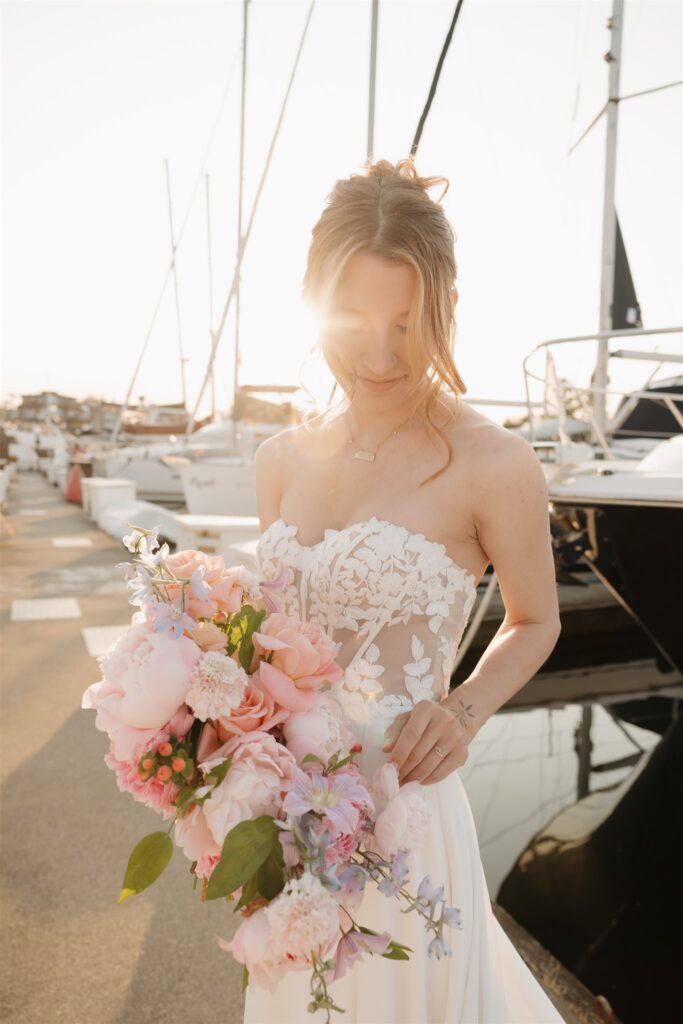 an elopement photoshoot on a sailboat in british columbia