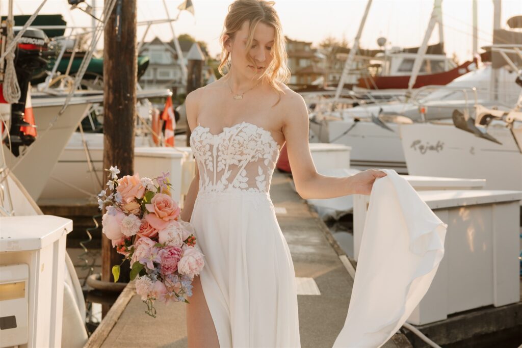 an elopement photoshoot on a sailboat in british columbia