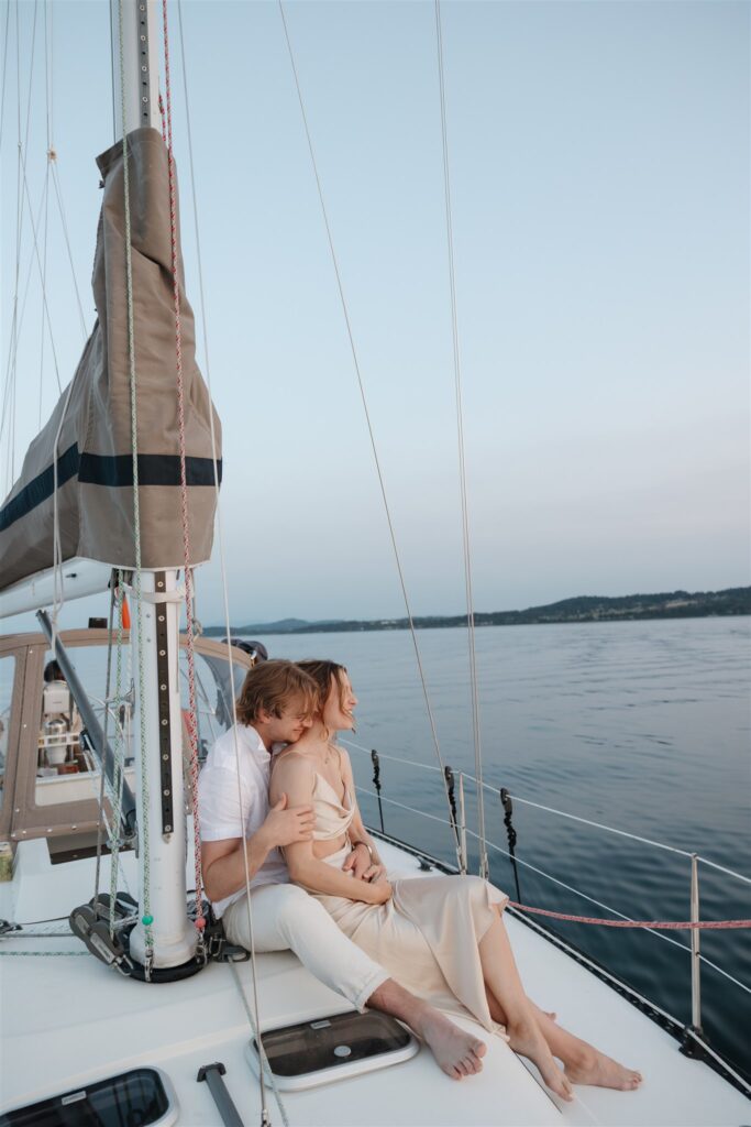 a couple posing in victoria on a boat for their elopement photos
