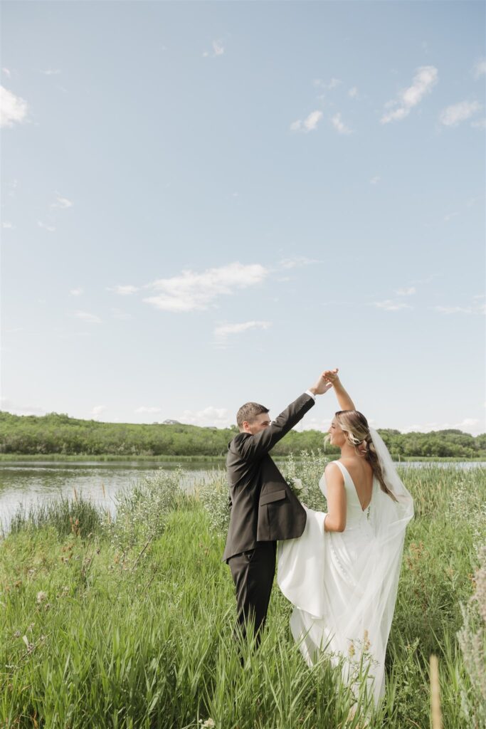 couple portraits after a wedding ceremony in saskatoon