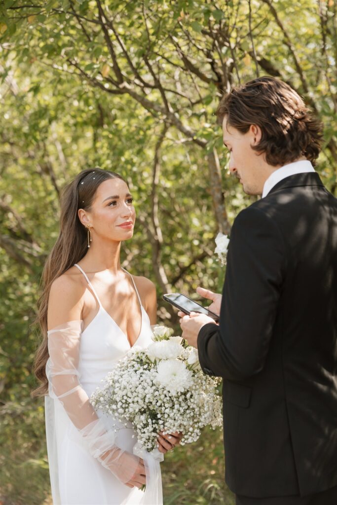 couple doing a first look and exchanging their private vows