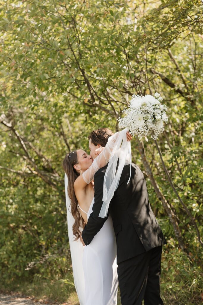 couple doing a first look and exchanging vows