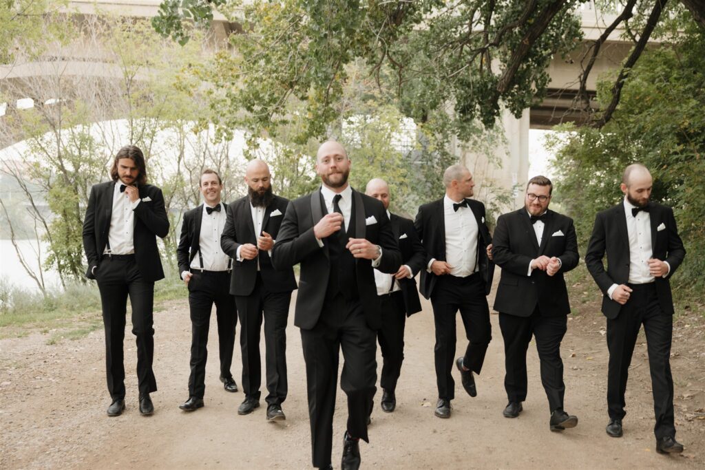 bridal party posing