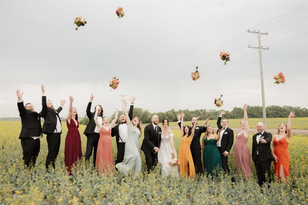 bridal party posing