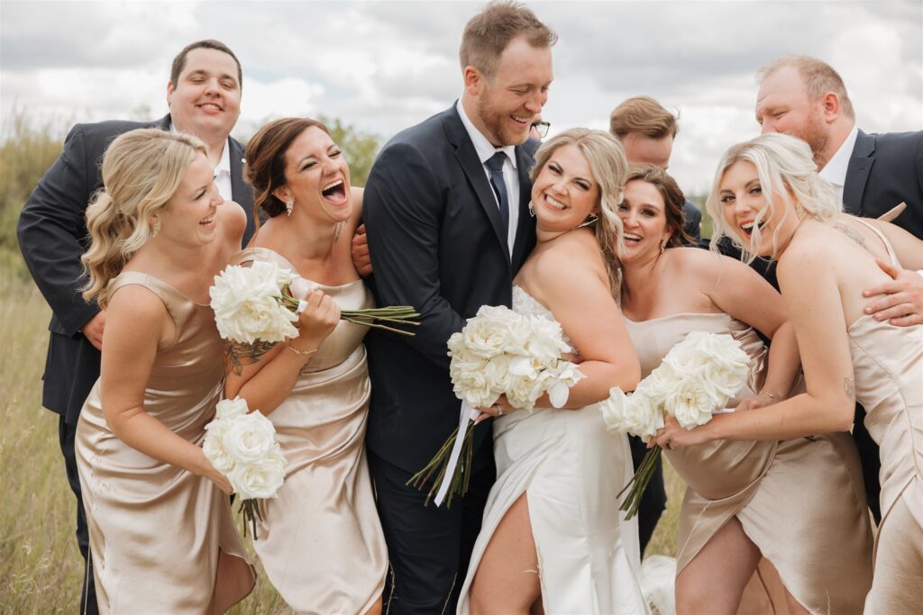 bridal party posing