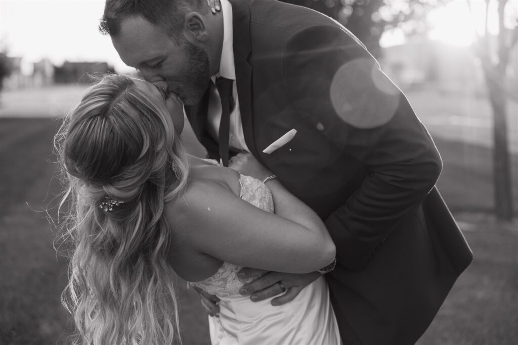 couple posing during golden hour for their wedding photos