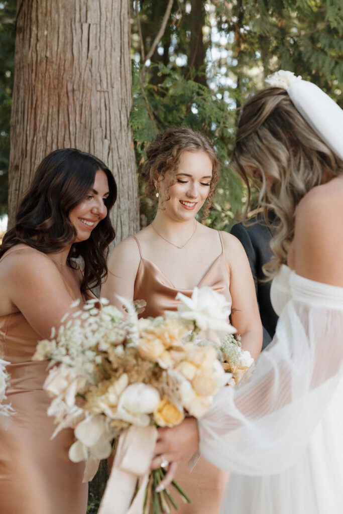 Bride doing a first look with her bridesmaids