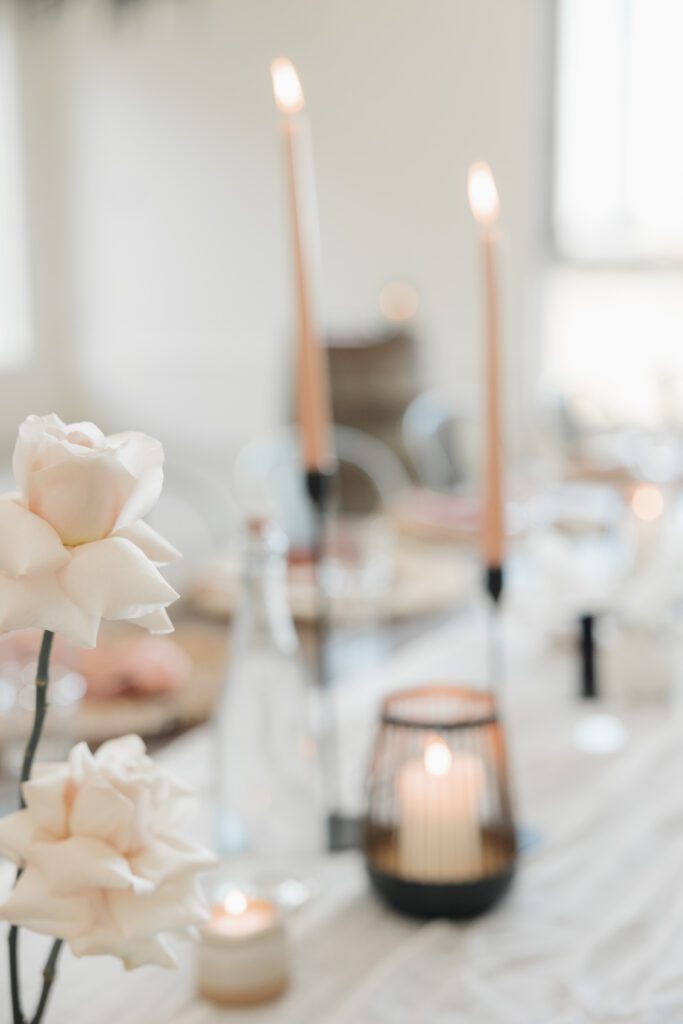 Reception details creating a romantic atmosphere for a elegant wedding reception