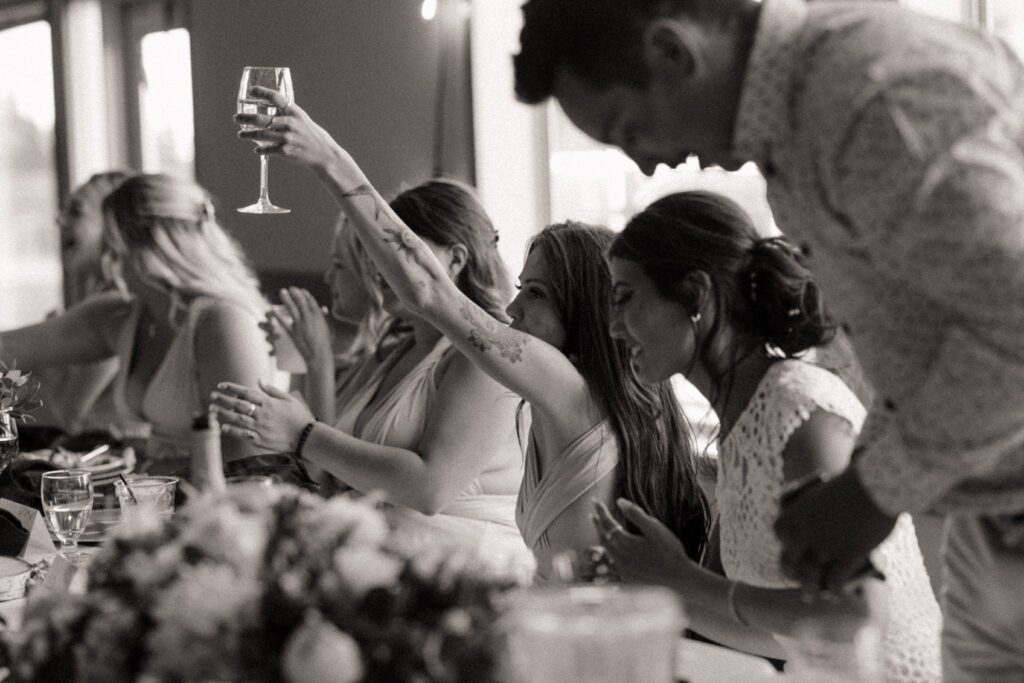 bride and groom celebrating their wedding during their wedding reception