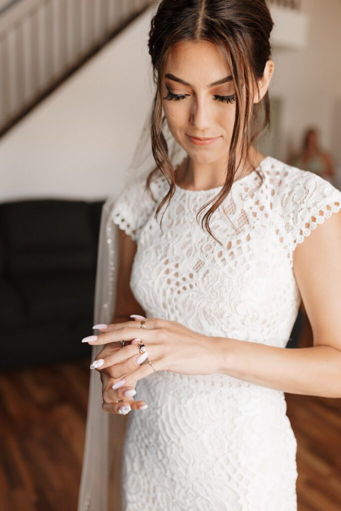 Bride getting ready for her woodland fairytale wedding day