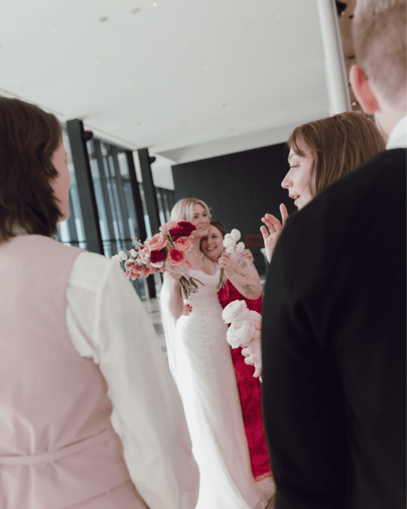 Bride and groom celebrating after their ceremony