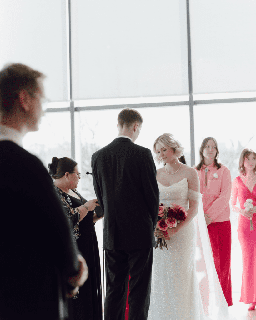 Bride and groom during their valentinues day ceremony