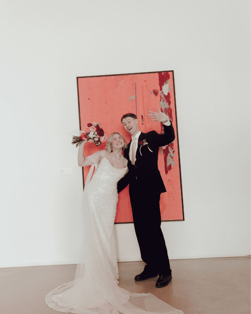 Bride and groom celebrating after their ceremony