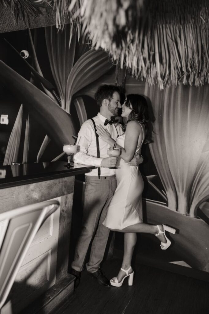 Editorial-style flash portrait of Chelsea and Michael at their first date location