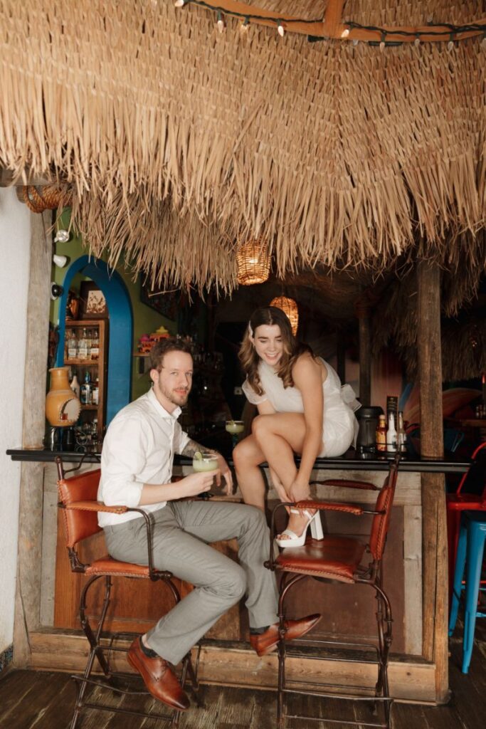 Editorial-style flash portrait of Chelsea and Michael at their first date location