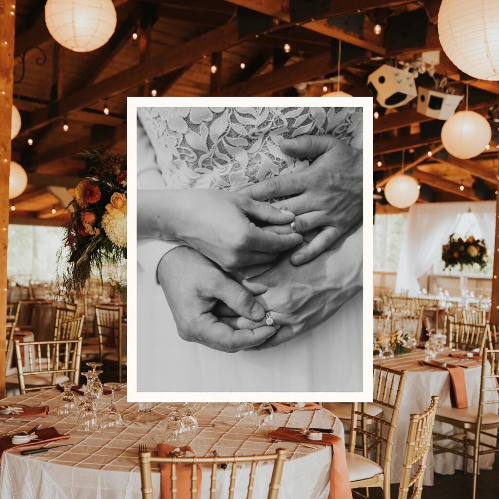 Outdoor fall wedding at Elk Ridge Resort in Waskesiu Lake with forest backdrop and floral arch