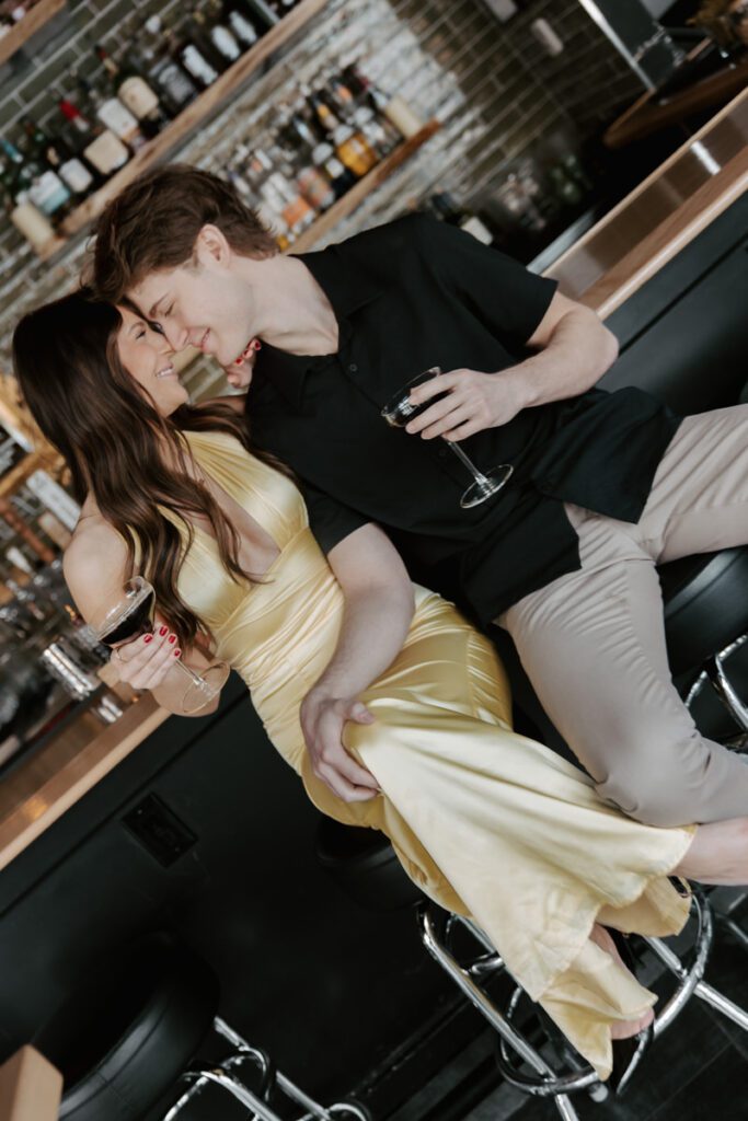Elegant modern couples photoshoot inside Cocktail YXE bar