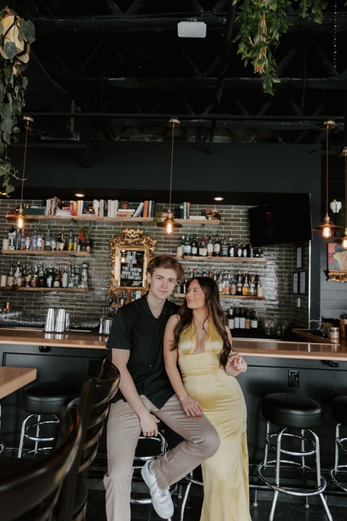 Elegant modern couples photoshoot inside Cocktail YXE bar