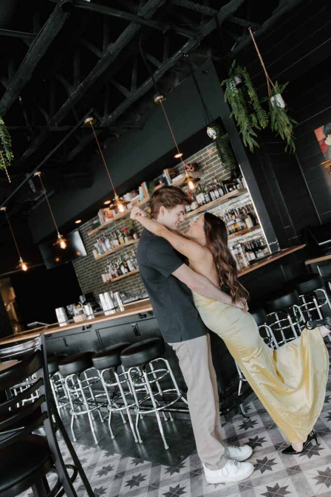 Elegant modern couples photoshoot inside Cocktail YXE bar