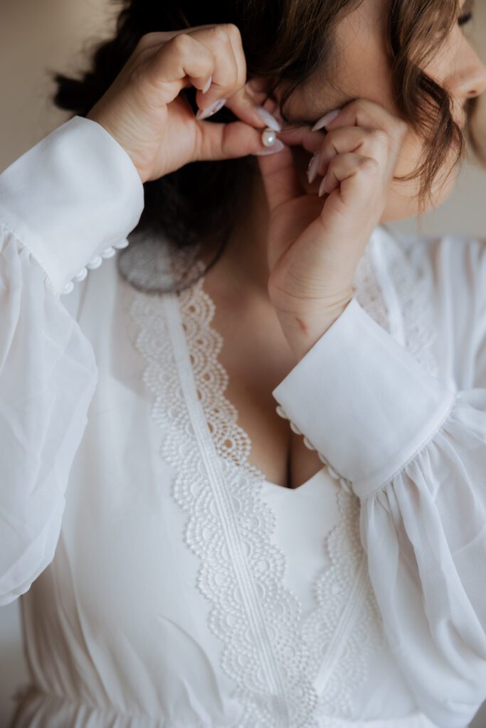 Bride getting ready before elopement