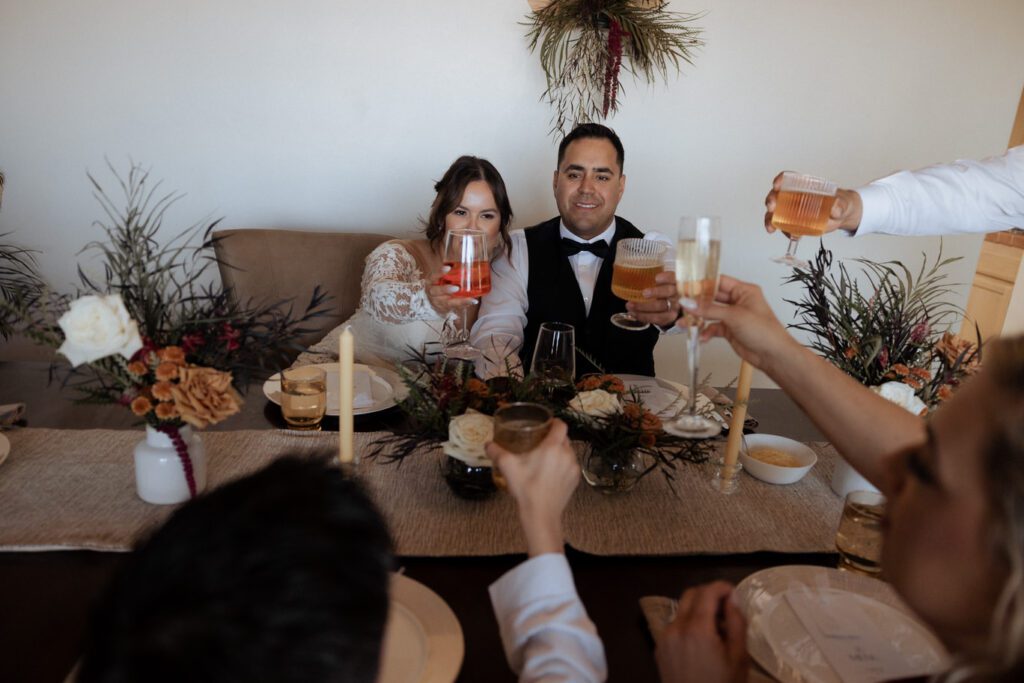 Elopement dinner setup for two at a private Airbnb in Joshua Tree