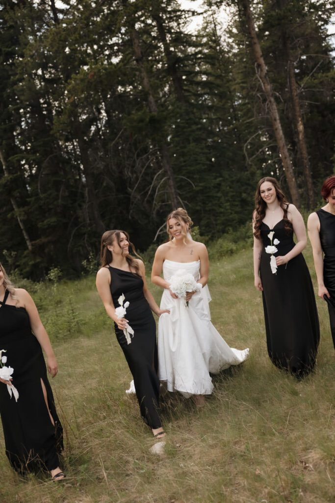bride and her bridesmaids in mountain portraits