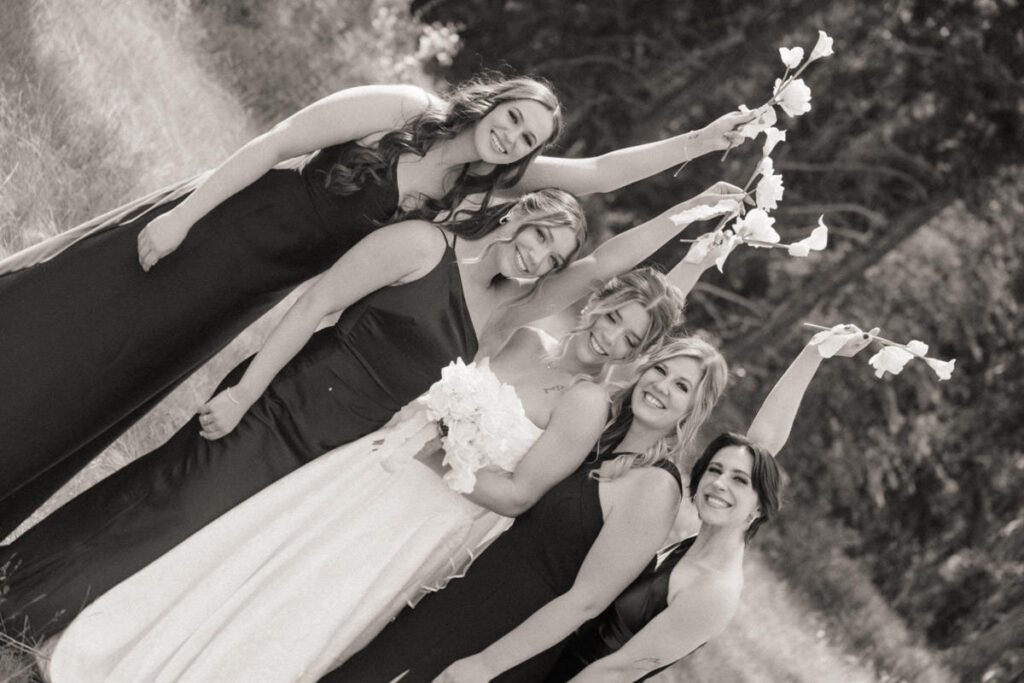 bride and her bridesmaids in mountain portraits