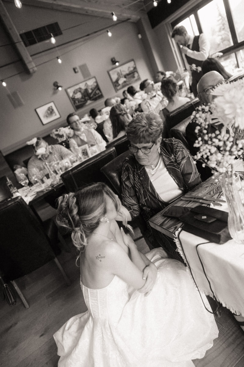 bride during a touching moment with her grandma