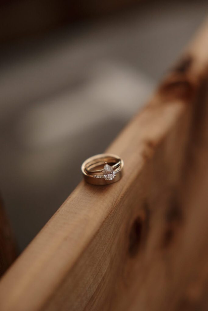detail shot of bride and grooms rings