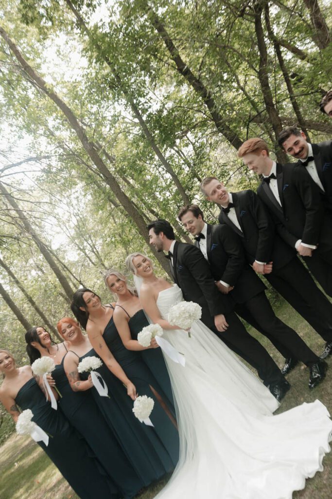 Bride and groom with their wedding party in moon lake wedding photography