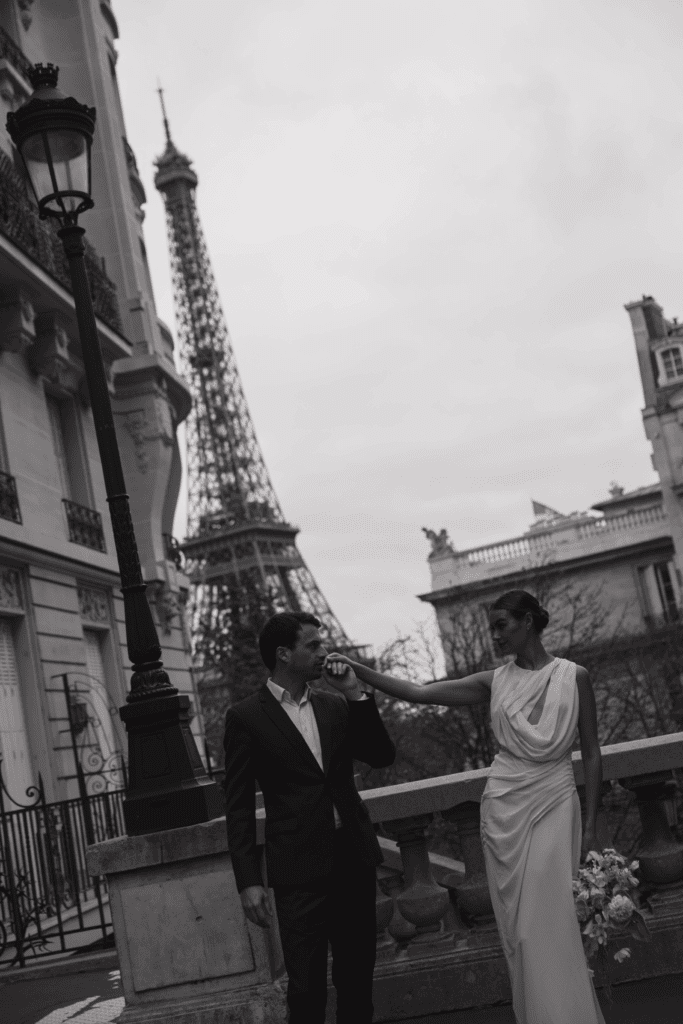  Romantic Eiffel Tower elopement with a soft, moody color palette.