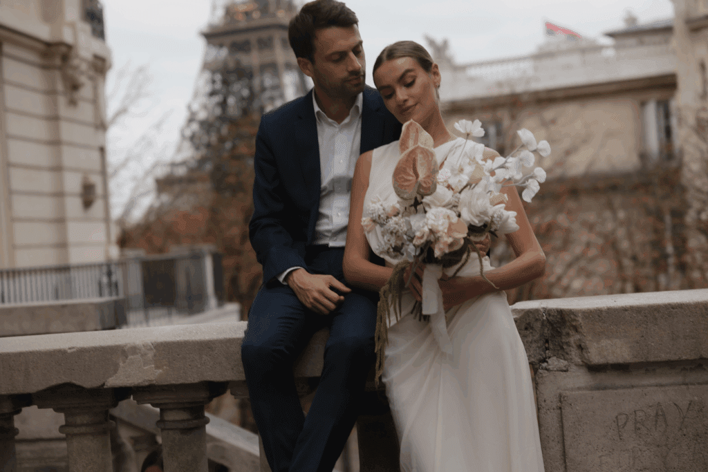  Romantic Eiffel Tower elopement with a soft, moody color palette.