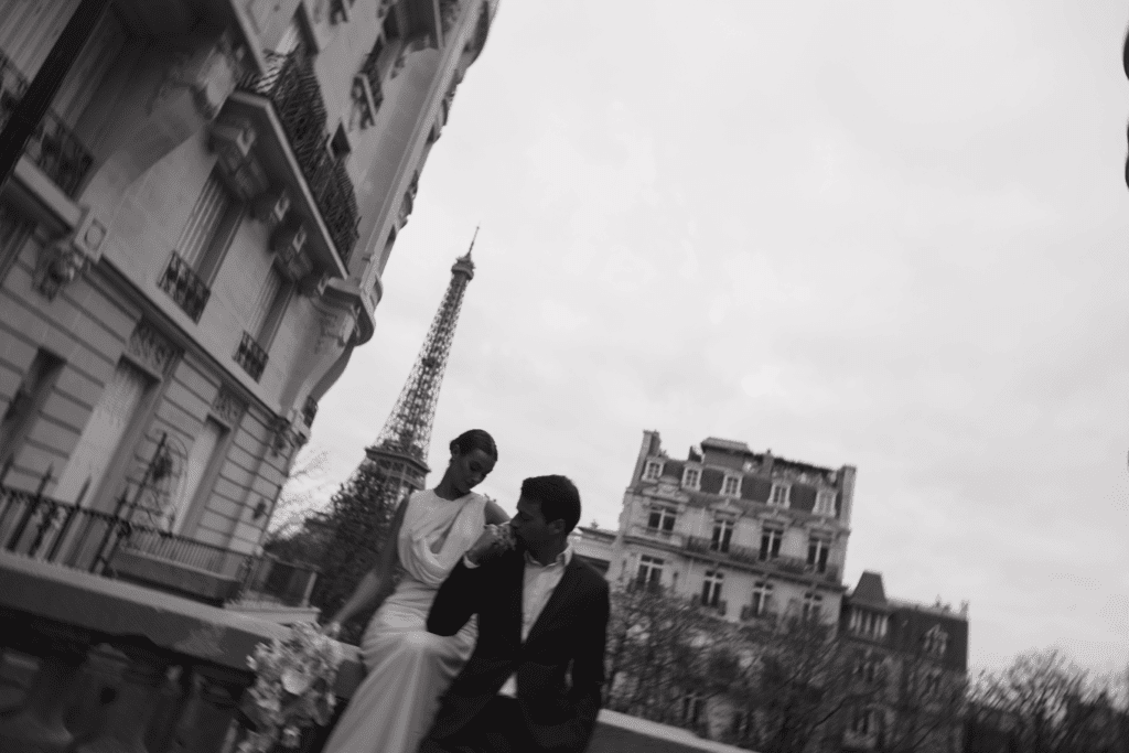  Romantic Eiffel Tower elopement with a soft, moody color palette.