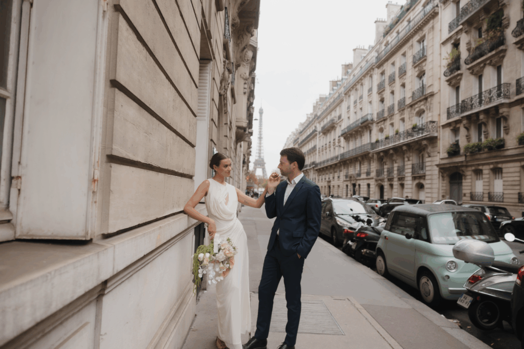  Romantic Eiffel Tower elopement with a soft, moody color palette.