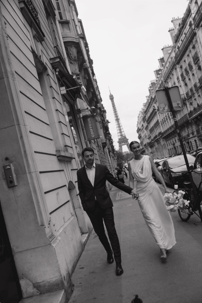 Editorial-style wedding portraits captured in Paris, France.