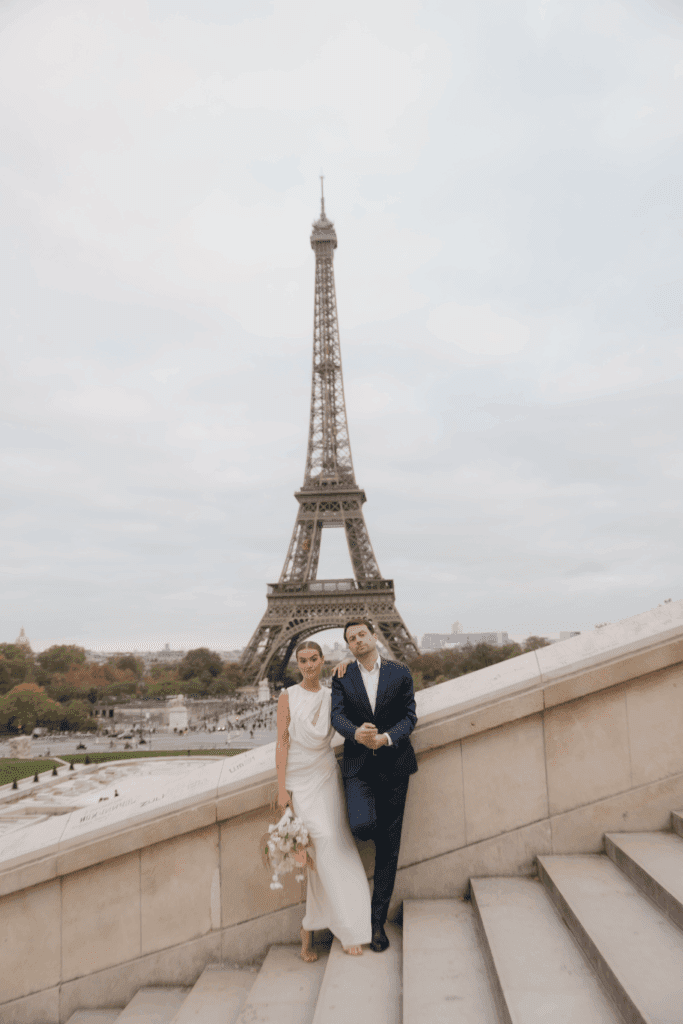  Romantic Eiffel Tower elopement with a soft, moody color palette.