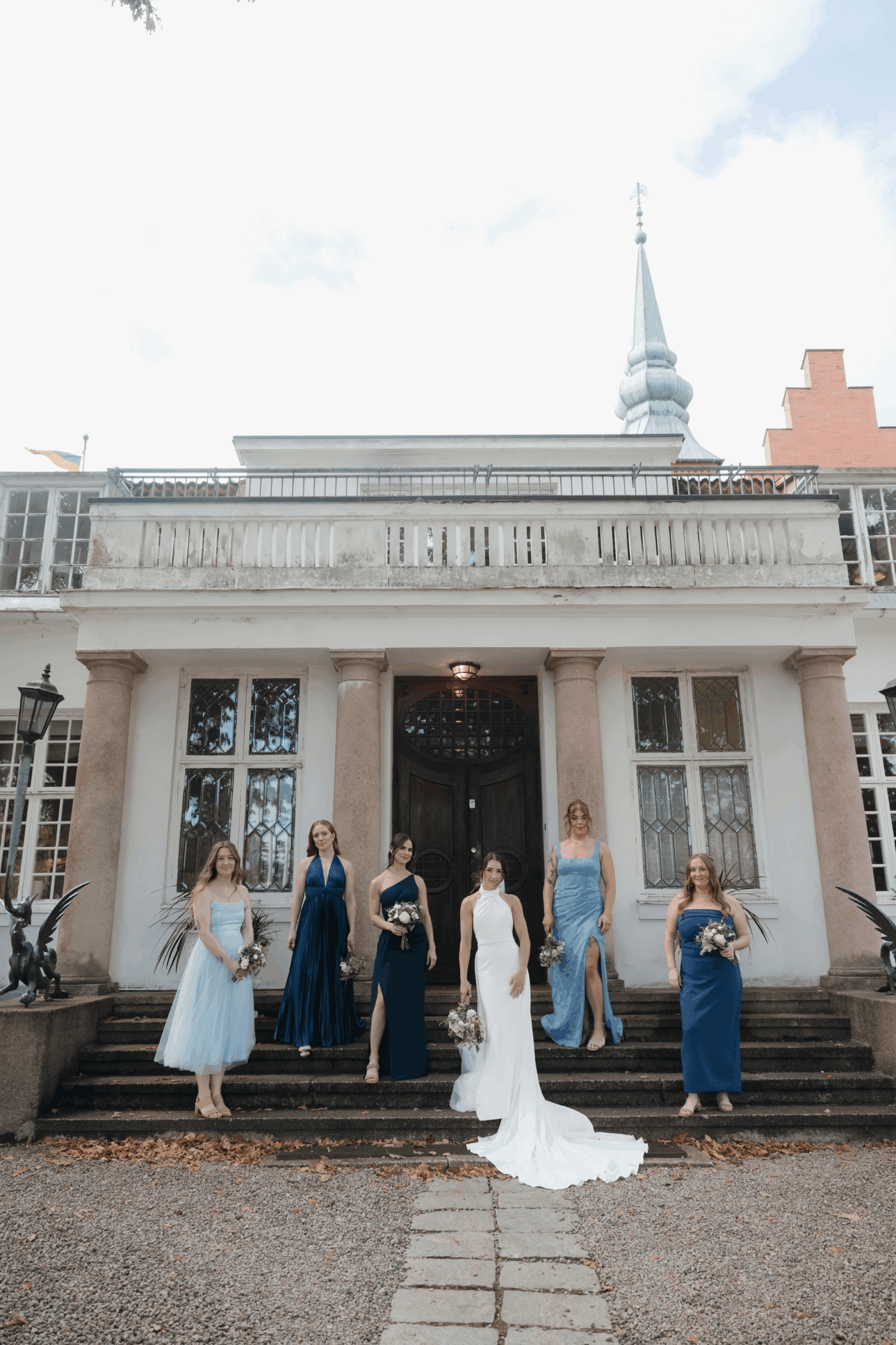 Romantic wedding portraits captured in golden evening light.